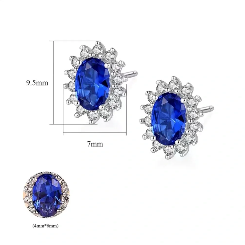 New Gorgeous 925 Silver Sapphire Stud Earrings - Picture 6 of 9